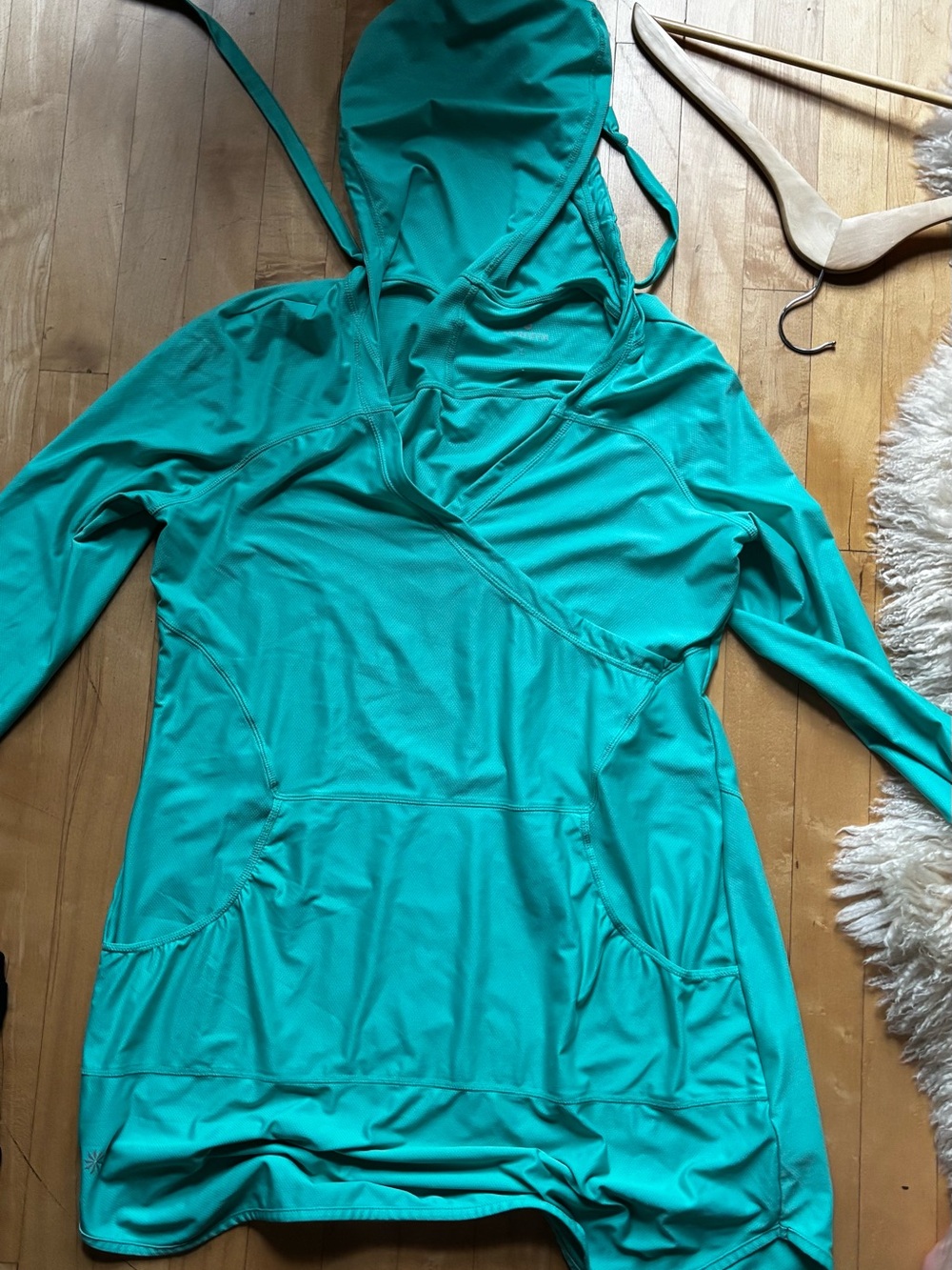 Athleta Teal Hooded Crossover Pullover